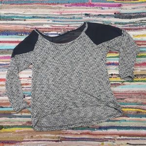 Thin Chevron 3/4 Sleeve Sweater with Mesh insets